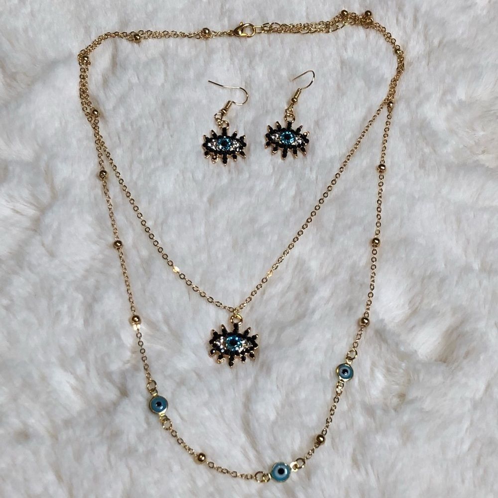 NEW Evil Eye Necklace with Matching Earring set